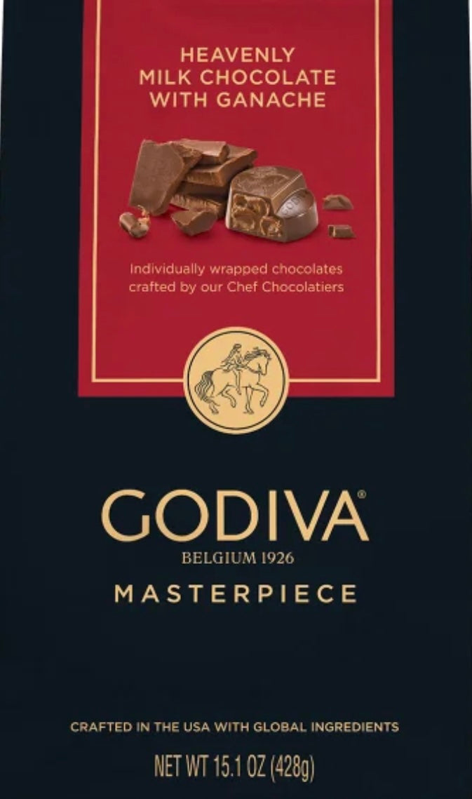 GODIVA Masterpiece Heavenly Milk Chocolate With Ganache Net wt 15.01 OZ / 428 g
