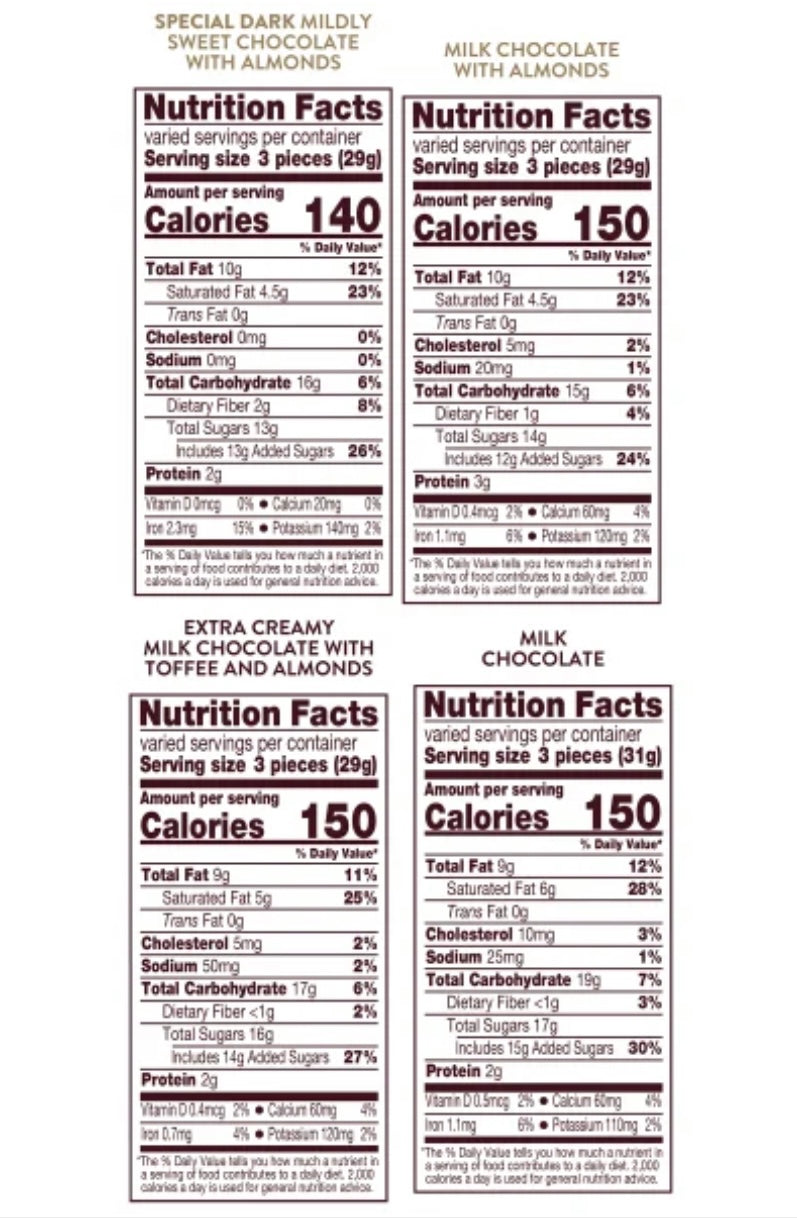 Hershey's Nuggets Assortment Variety Pack 145 Pieces 3 lb 4 OZ / net wt 52 OZ / Milk Chocolate + Milk Chocolate with Almonds + Mildly Sweet Special Dark Chocolate w/t Almonds + Extra Creamy Milk Chocolate w/t Toffee and Almonds