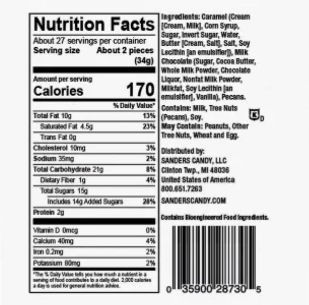 Sanders Pecan Caramel Milk Chocolate Clusters Small Batch Wonders 36 OZ / 1.02 kg