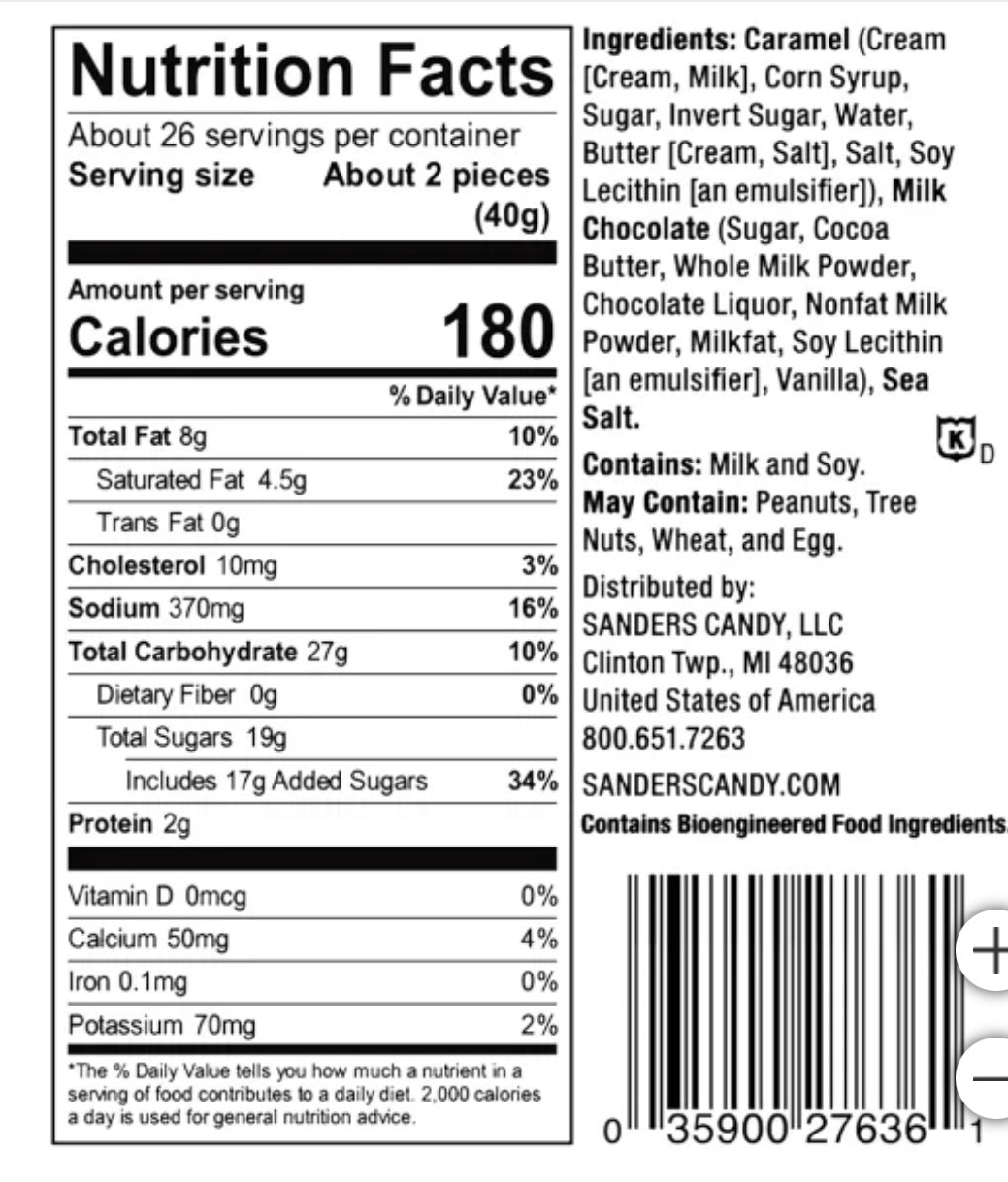 Sanders Sea Salt Caramels Milk Chocolate Clusters Small Batch Wonders 36 OZ / 1.02 Kg