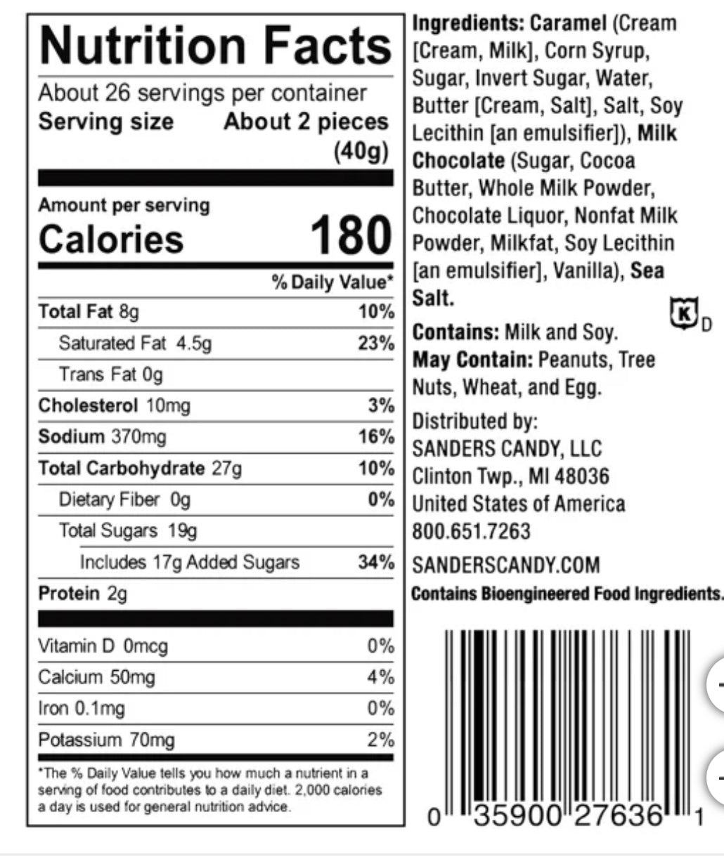 Sanders Sea Salt Caramels Milk Chocolate Clusters Small Batch Wonders 36 OZ / 1.02 Kg