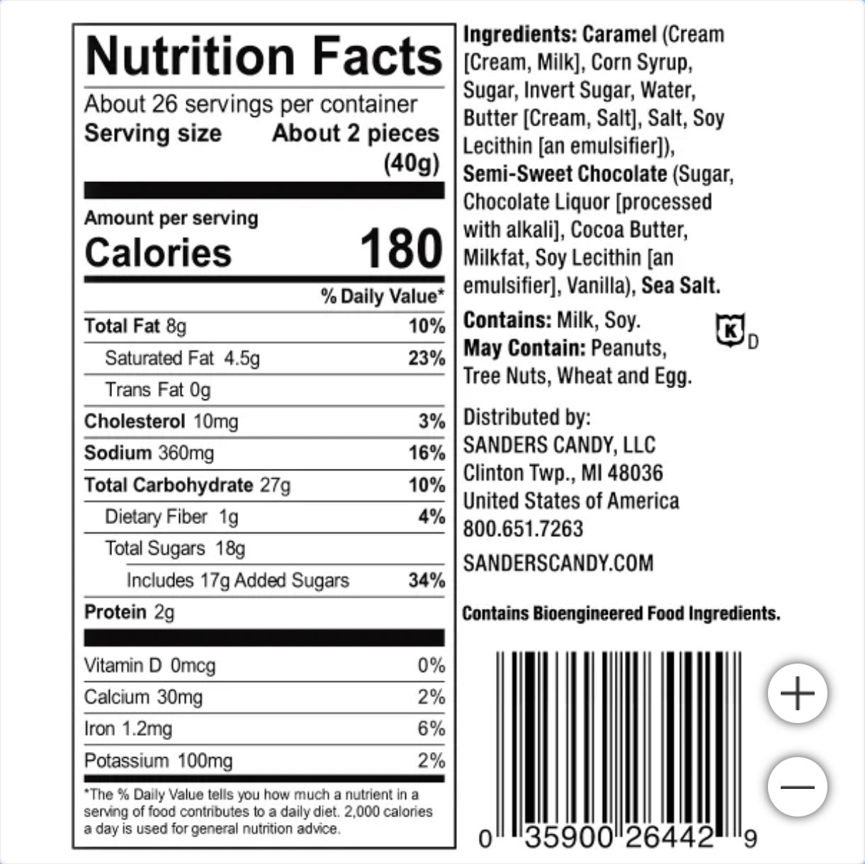 Sanders Sea Salt Caramels Dark Chocolate Small Batch Wonders 36 OZ / 2 lbs 4 OZ / 1.02 kg