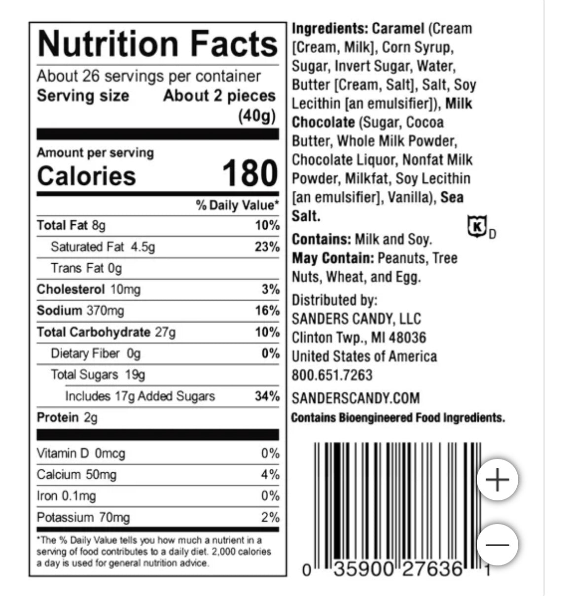 Sanders Sea Salt Caramels Dark Chocolate Small Batch Wonders 36 OZ / 2 lbs 4 OZ / 1.02 kg