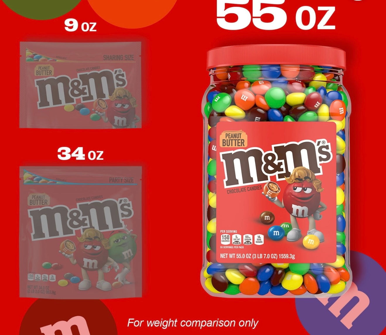 m&m PEANUT BUTTER Chocolate Candies net wt 55 OZ / 3 Lb 7 OZ / 1559.3 g