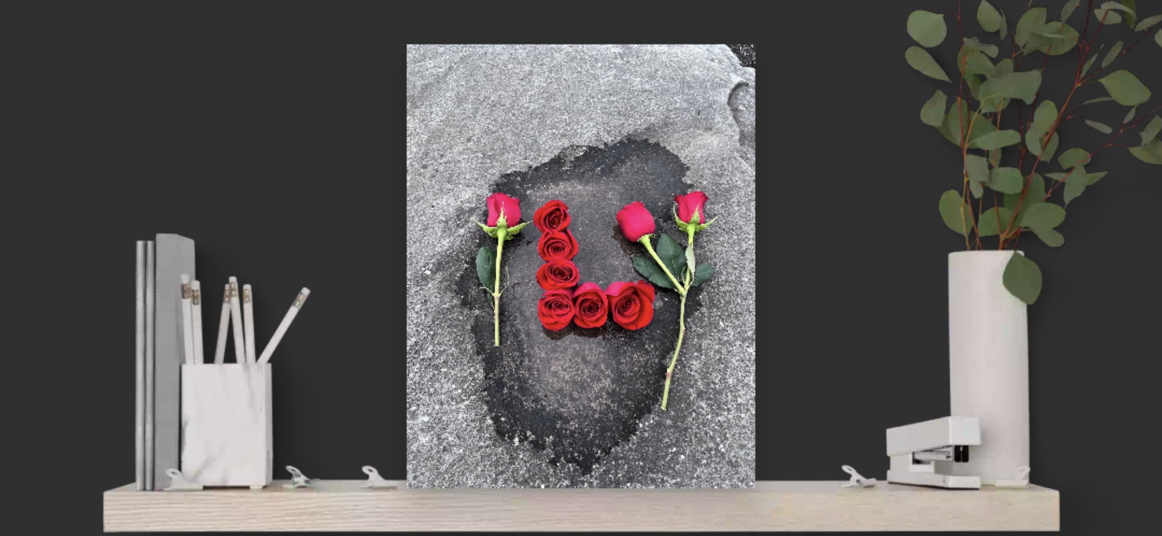CANVAS ILY Image® 11 x 14" Inches Stone Life L-LOVE Stone Dual Roses