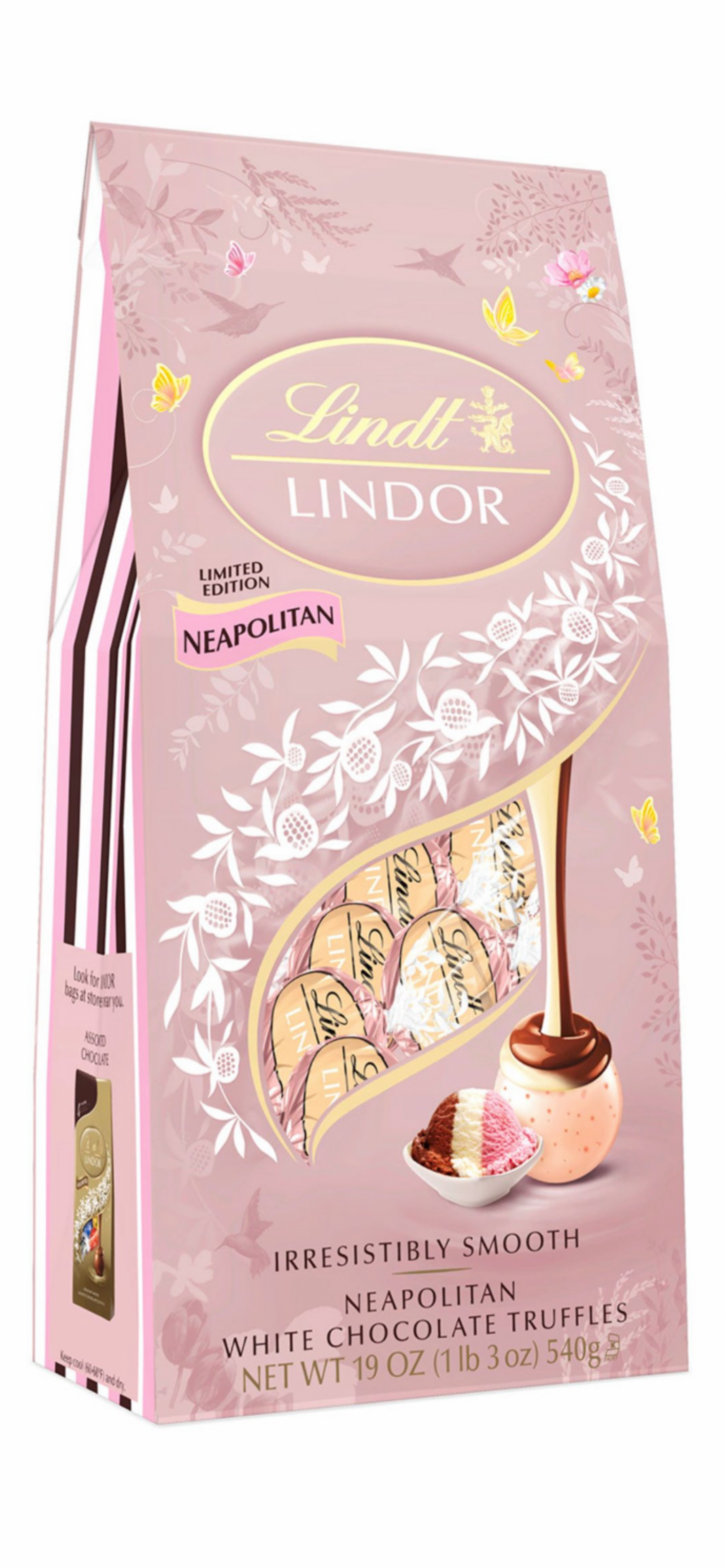 LINDOR LIMITED Edition Neapolitan White Chocolate Truffles Irresistibly Smooth 19oz / 540g