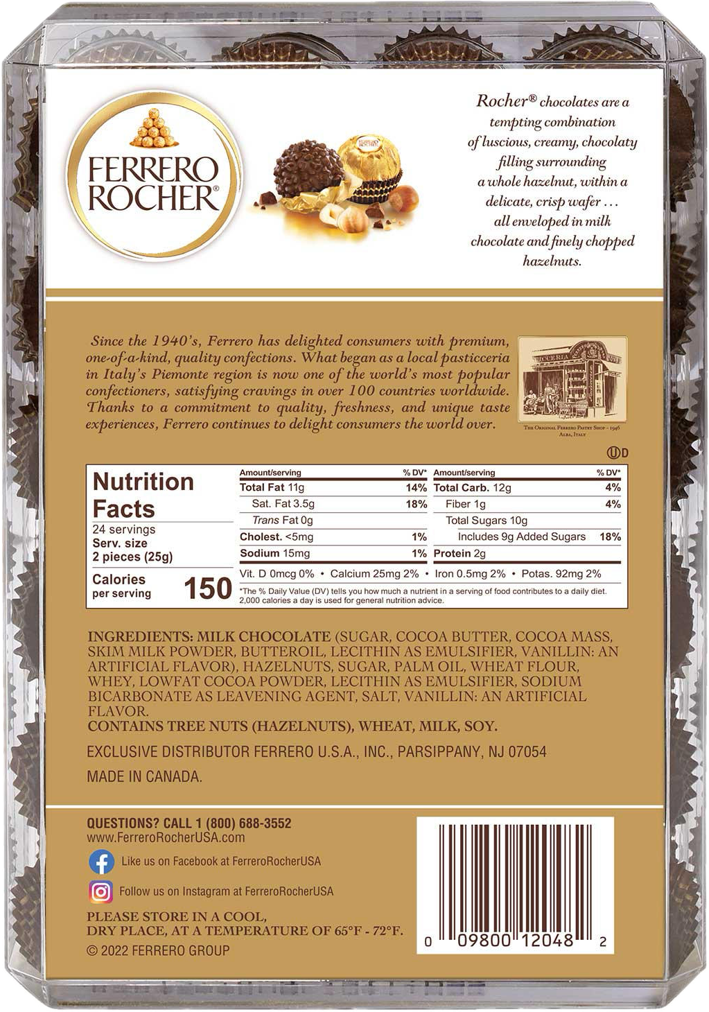 FERRERO ROCHER 48 Premium Hazelnut Milk Chocolate 21.2oz / 600g