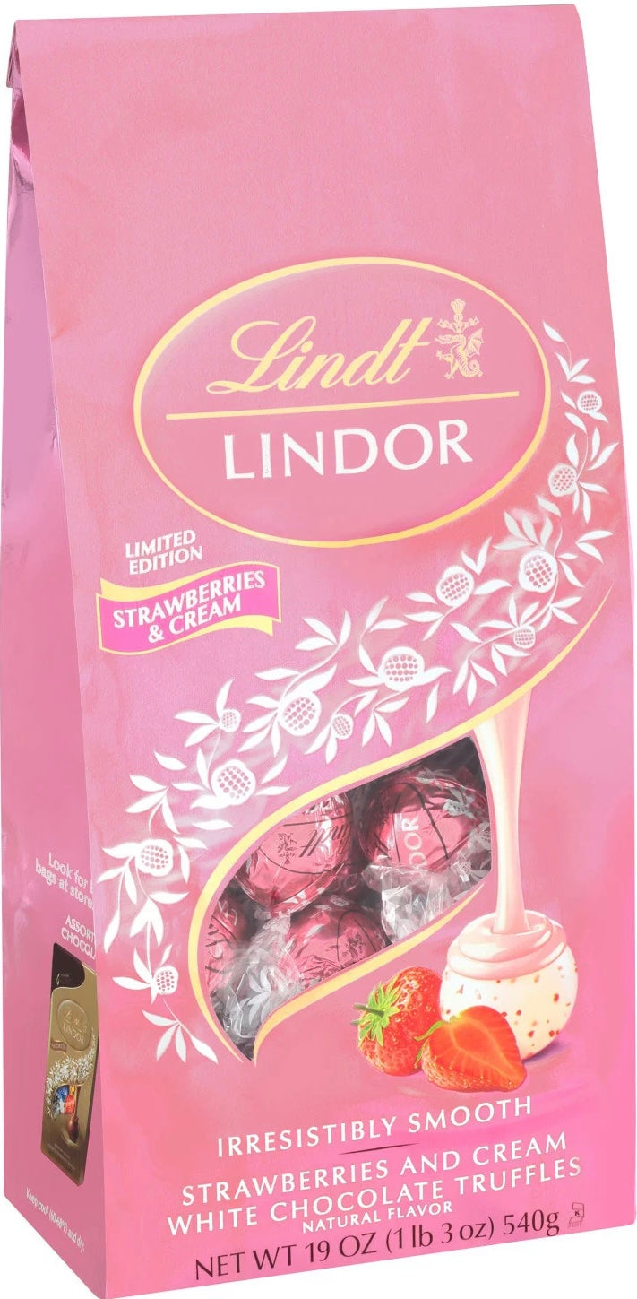 LINDOR LIMITED Edition Strawberries And Cream White Chocolate Truffles Irresistibly Smooth 19oz / 540g