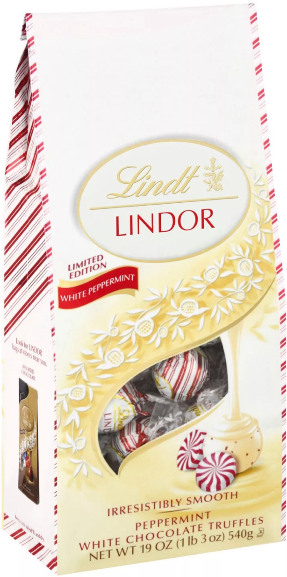 LINDOR LIMITED Edition Peppermint White Chocolate Truffles Irresistibly Smooth 19oz / 540g