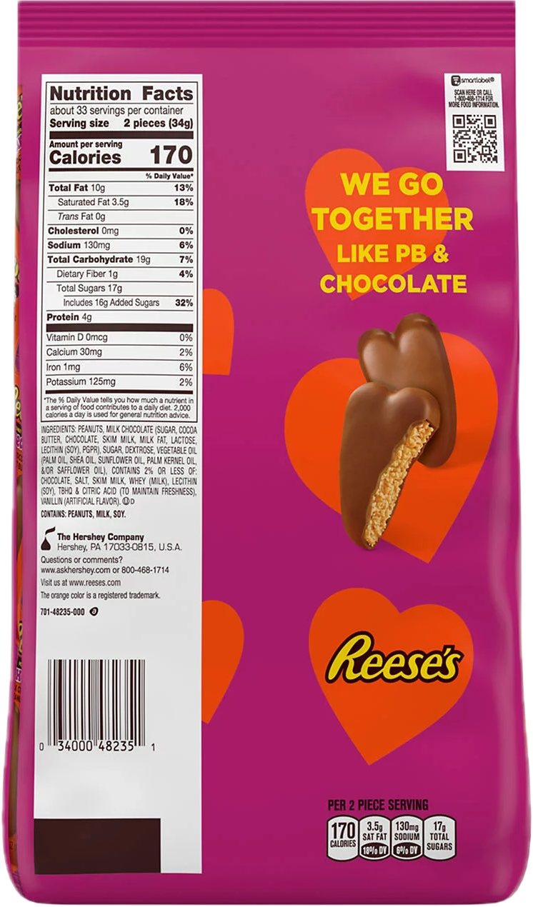 Reese's Milk Chocolate Peanut Butter Hearts Snack Size Chocolates 38.8 oz / 1.12 kg