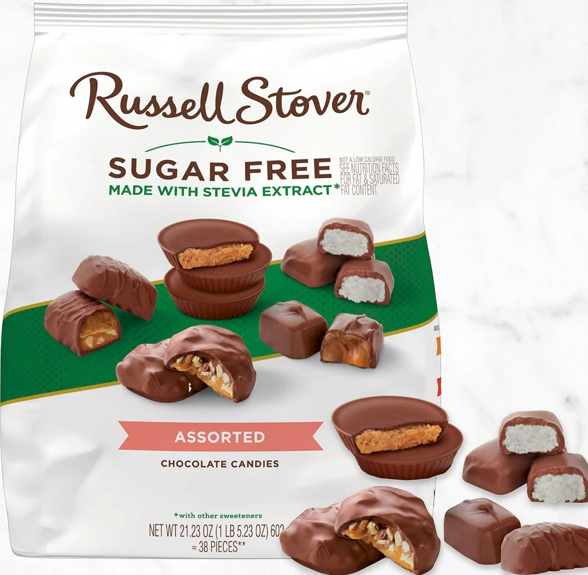 SUGAR FREE Russel Stover Assorted Chocolate Candies With Stevia Extract 21.23oz / 602g