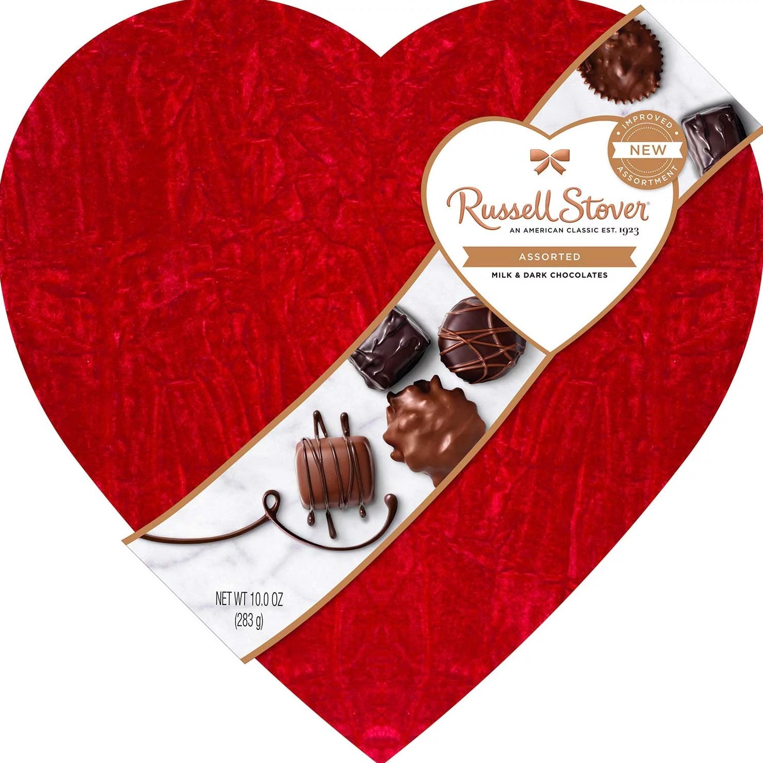 Russell Stover Velvet Heart Assorted Mild And Dark Chocolate Love Gift Box 10oz / 283g