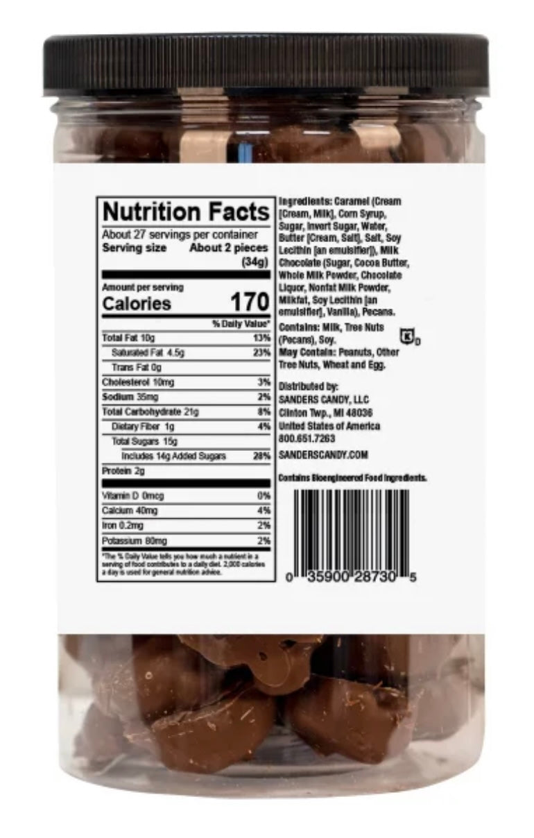 Sanders Pecan Caramel Milk Chocolate Clusters Small Batch Wonders 32 OZ / 907g