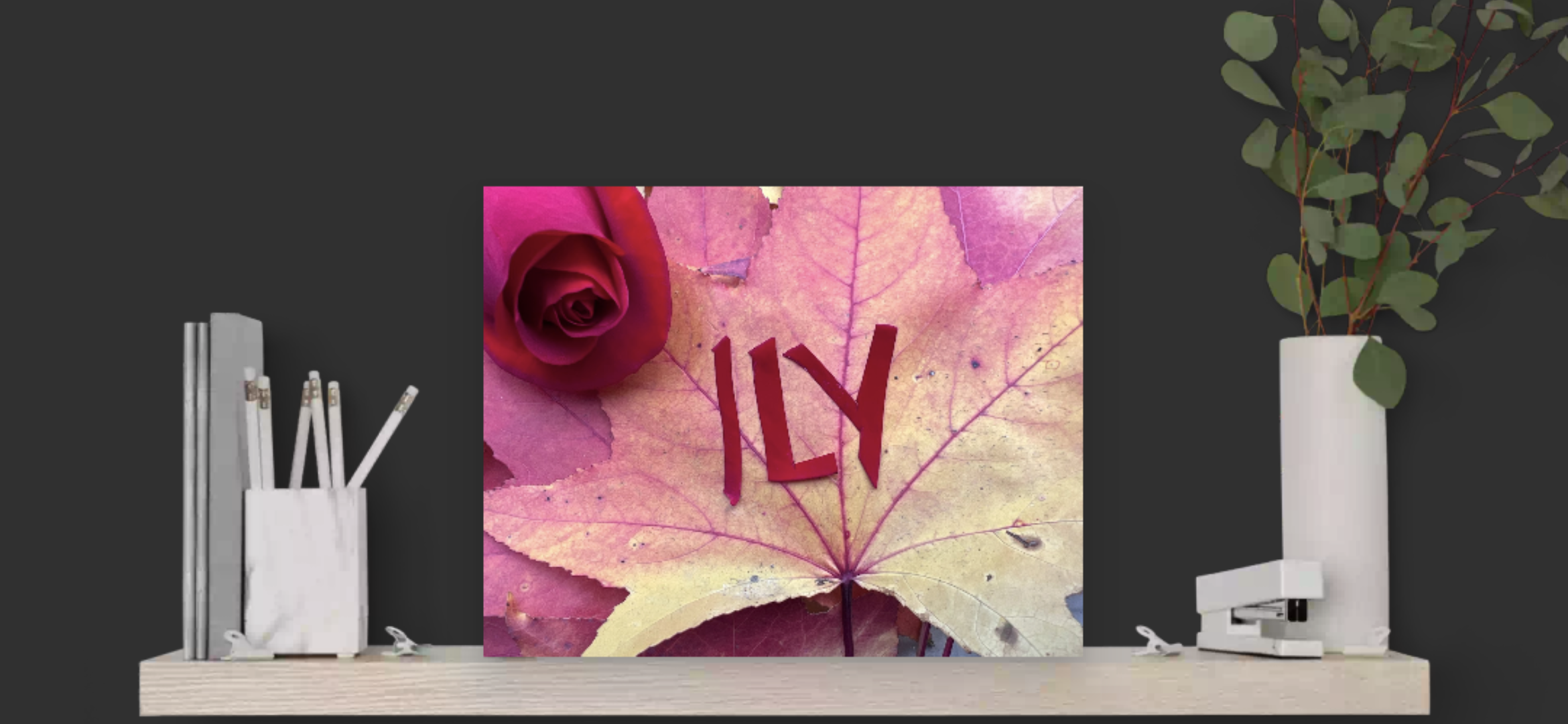 CANVAS ILY Image® 11 x 14" Inches Single Rose ILY Leaf