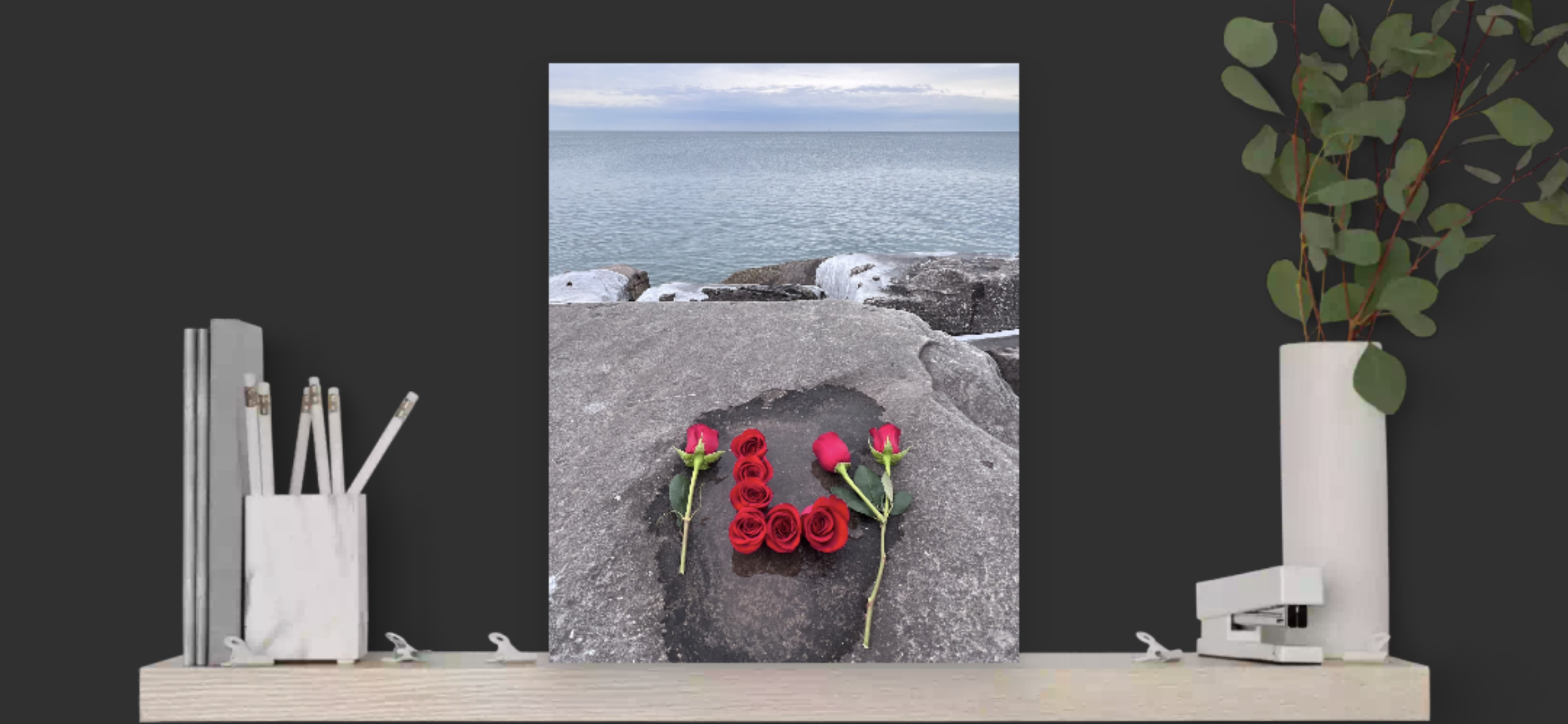 CANVAS ILY Image® 11 x 14" Inches Blue Horizon L-LOVE Dual Roses Amorous Panorama
