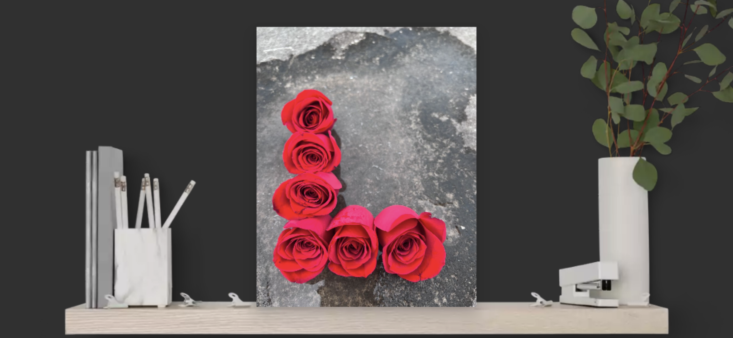 CANVAS ILY Image® 11 x 14" Inches Life L-LOVE Full Bloom Crimson Roses Amidst Solid Stone