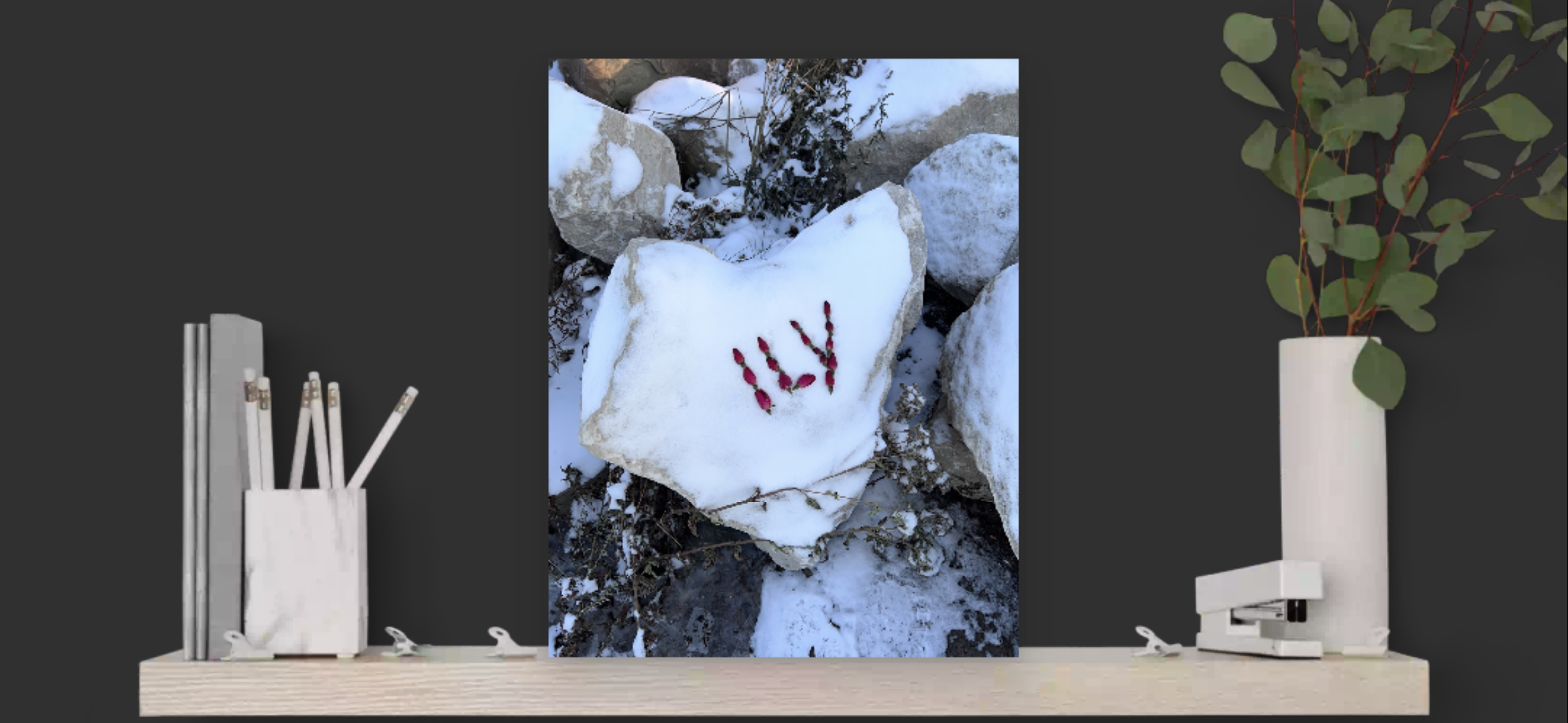 CANVAS ILY Image® 11 x 14" Inches Love-Everywhere ILY Baby Roses Heart Snow Stone