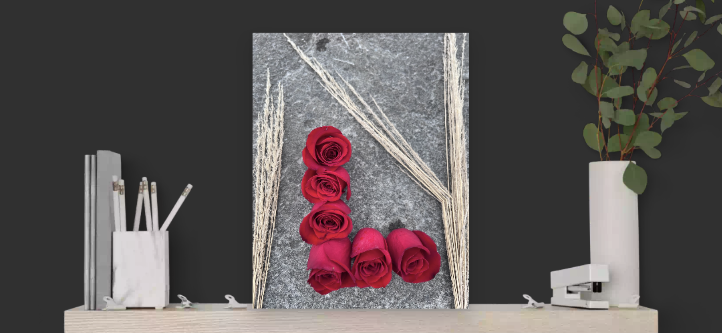 CANVAS ILY Image® 11 x 14" Inches Stone Gold L-LOVE Embrace Full Bloom Roses