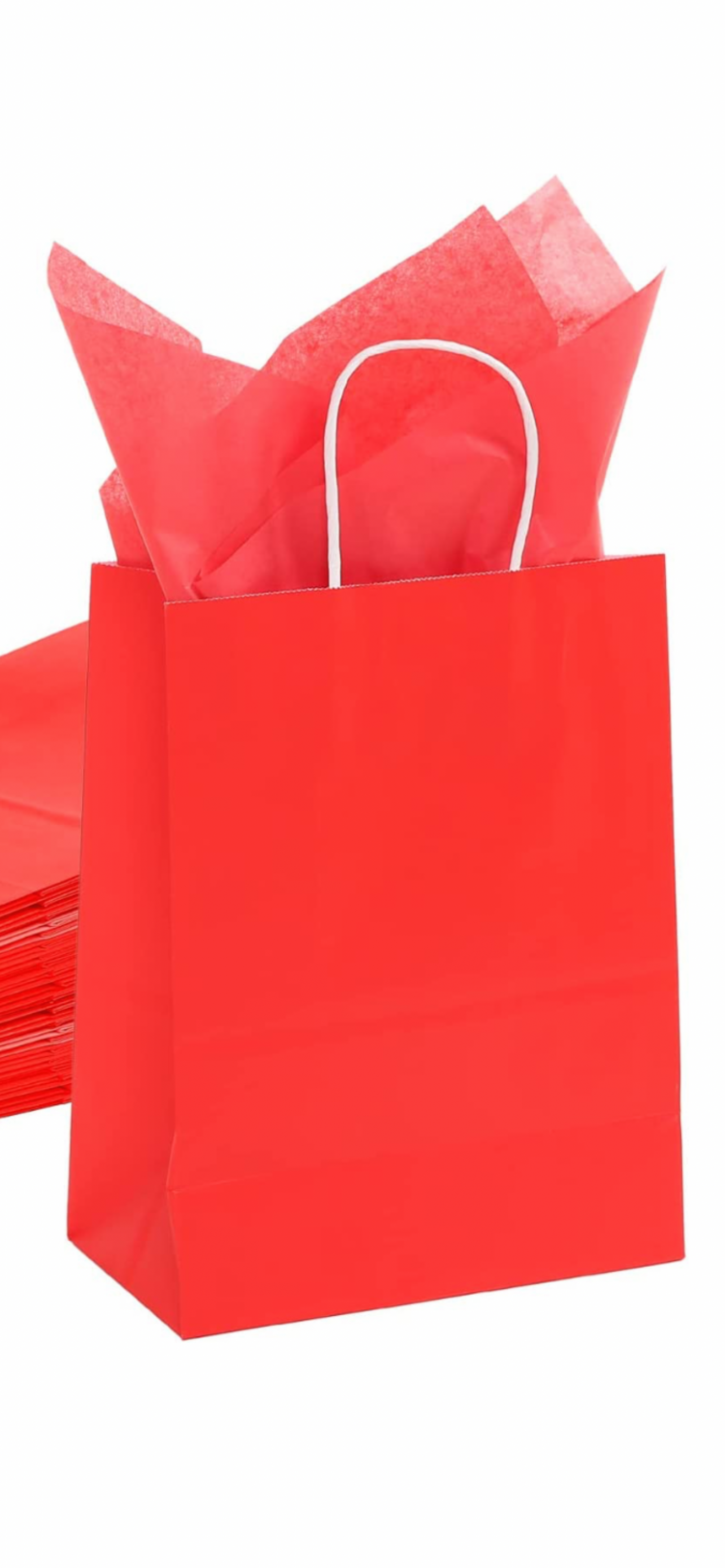 RED Premium Paper GIFT BAGS w/t Color Tissue Gift Paper, Medium Size 8.2x4.3x11Inch 100% Eco Recycled Paper