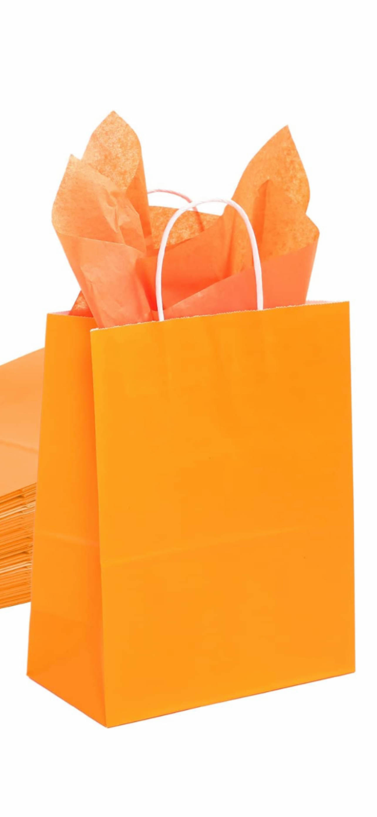 ORANGE Premium Paper GIFT BAG w/t Color Tissue Gift Paper, Medium Size 8.2x4.3x11Inch 100% Eco Recycled Paper