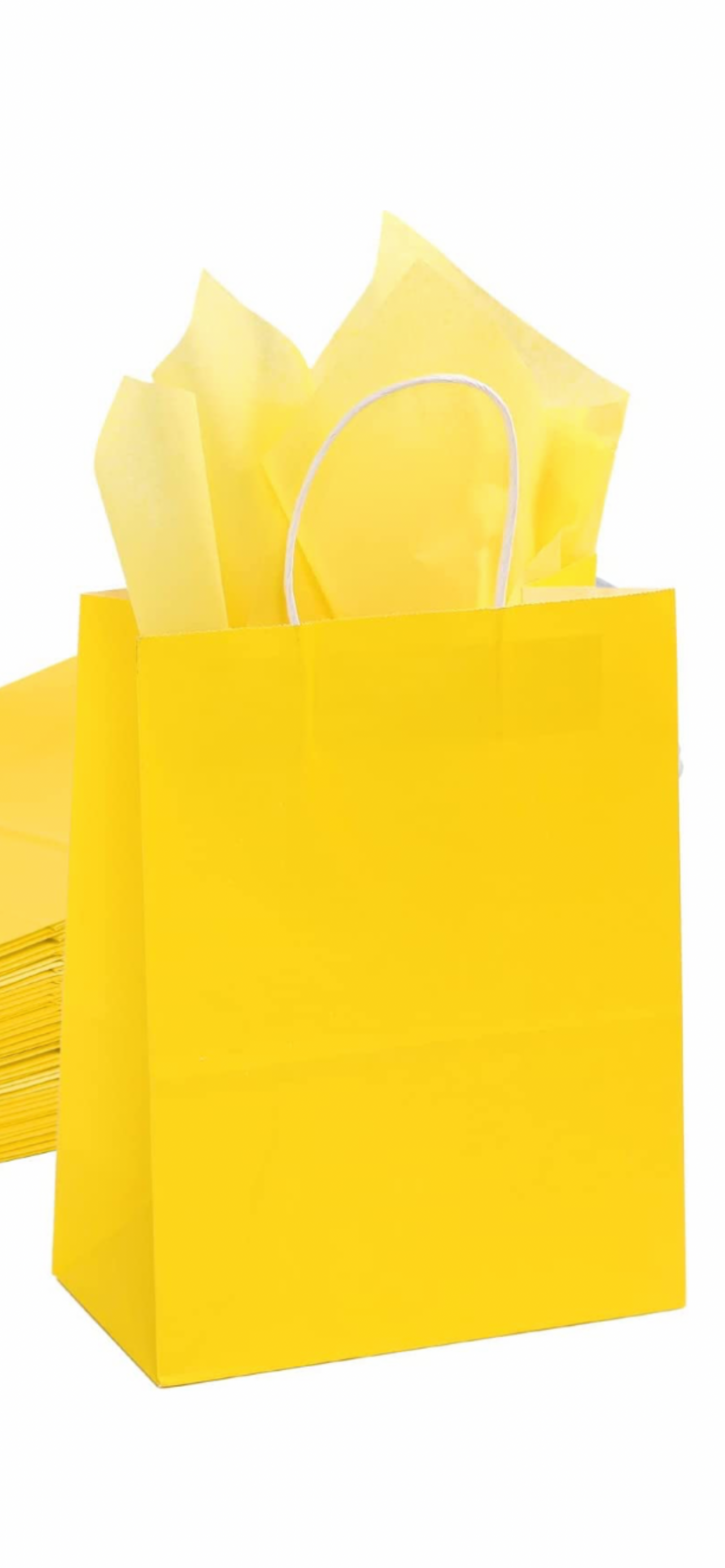 YELLOW Premium Paper GIFT BAG w/t Color Tissue Gift Paper, Medium Size 8.2x4.3x11Inch 100% Eco Recycled Paper