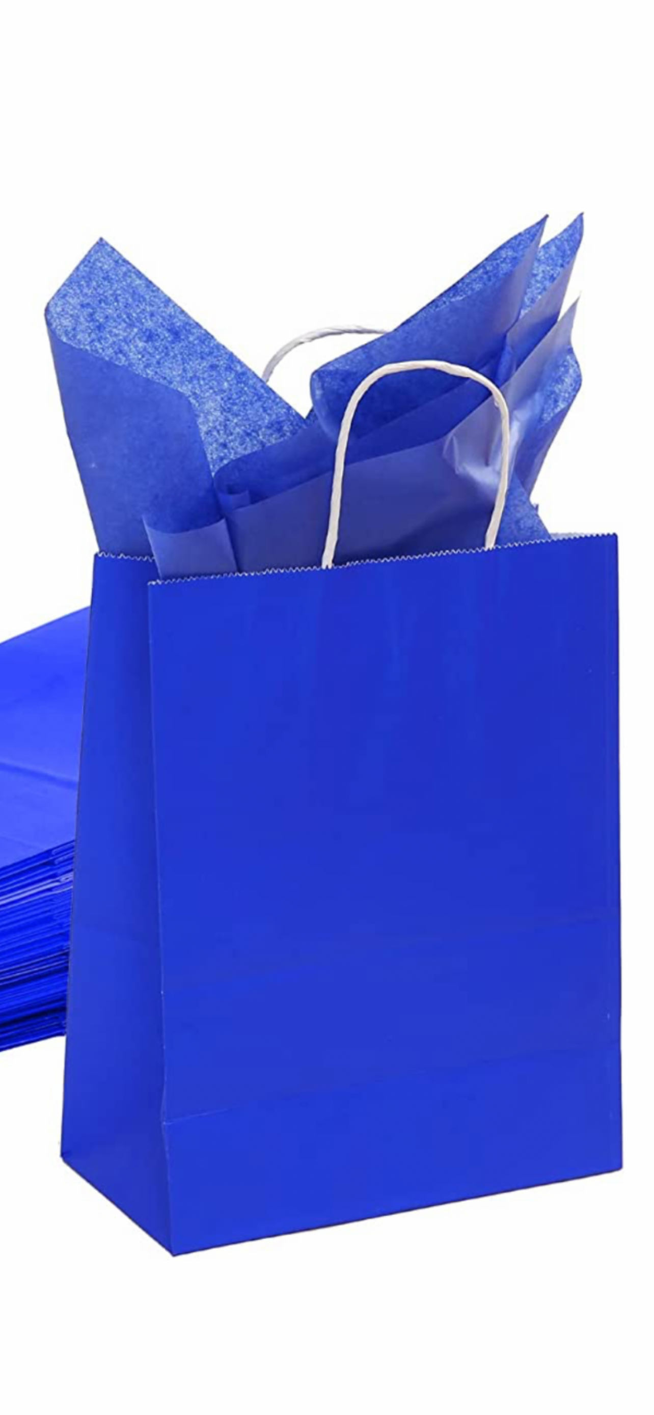 BLUE Premium Paper GIFT BAG w/t Color Tissue Gift Paper, Medium Size 8.2x4.3x11Inch 100% Eco Recycled Paper