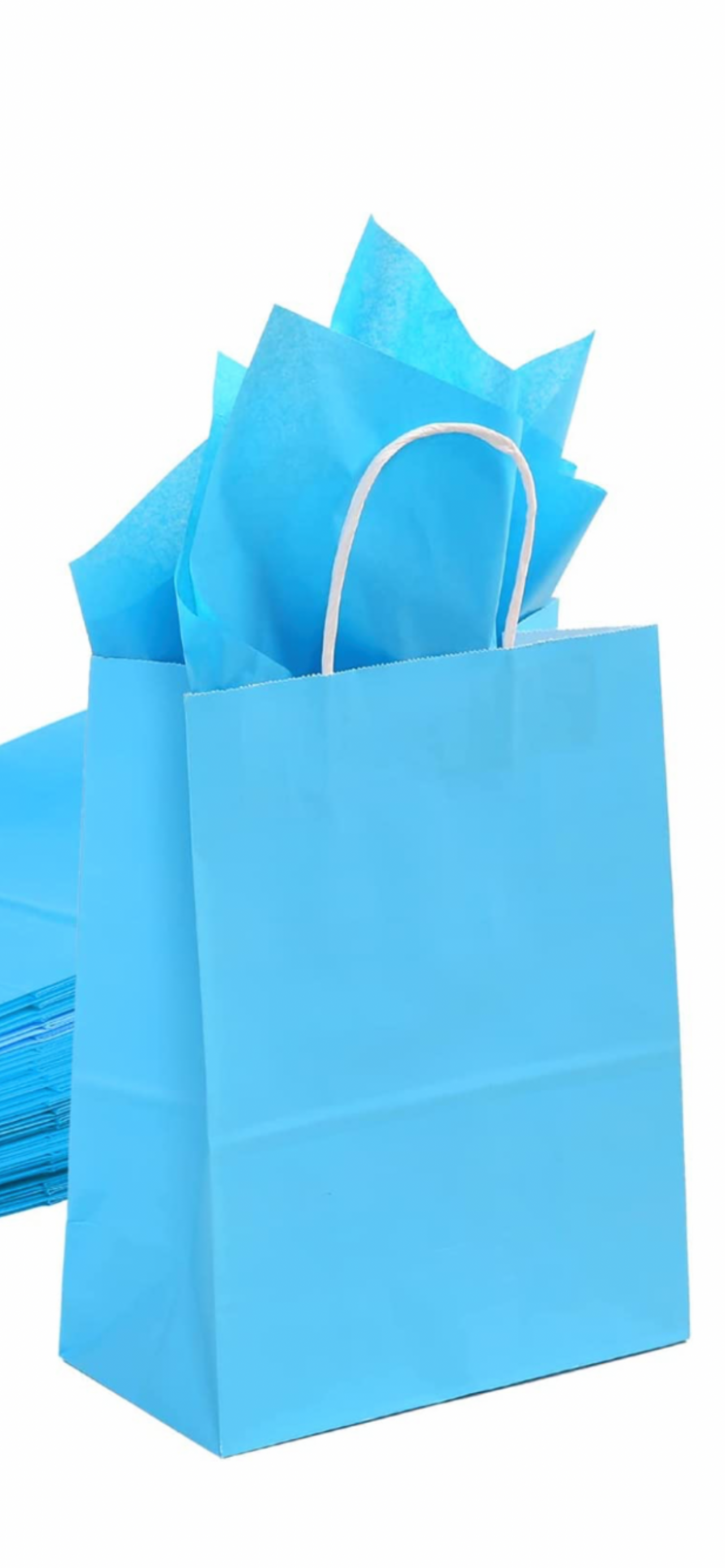 LIGHT BLUE Premium Paper GIFT BAG w/t Color Tissue Gift Paper, Medium Size 8.2x4.3x11Inch 100% Eco Recycled Paper